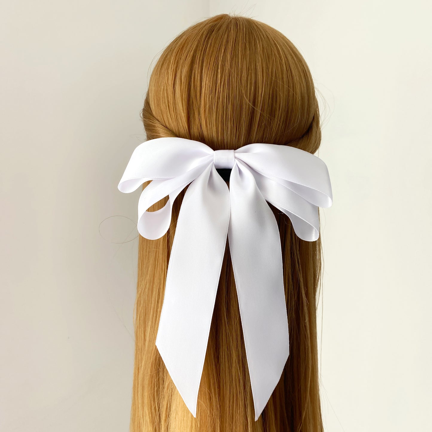 Satin Oversized Long Tail Bow - White