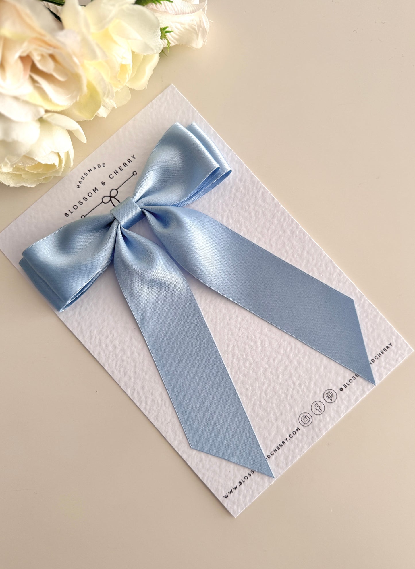 Charleen Satin Long Tail Bow - Blue