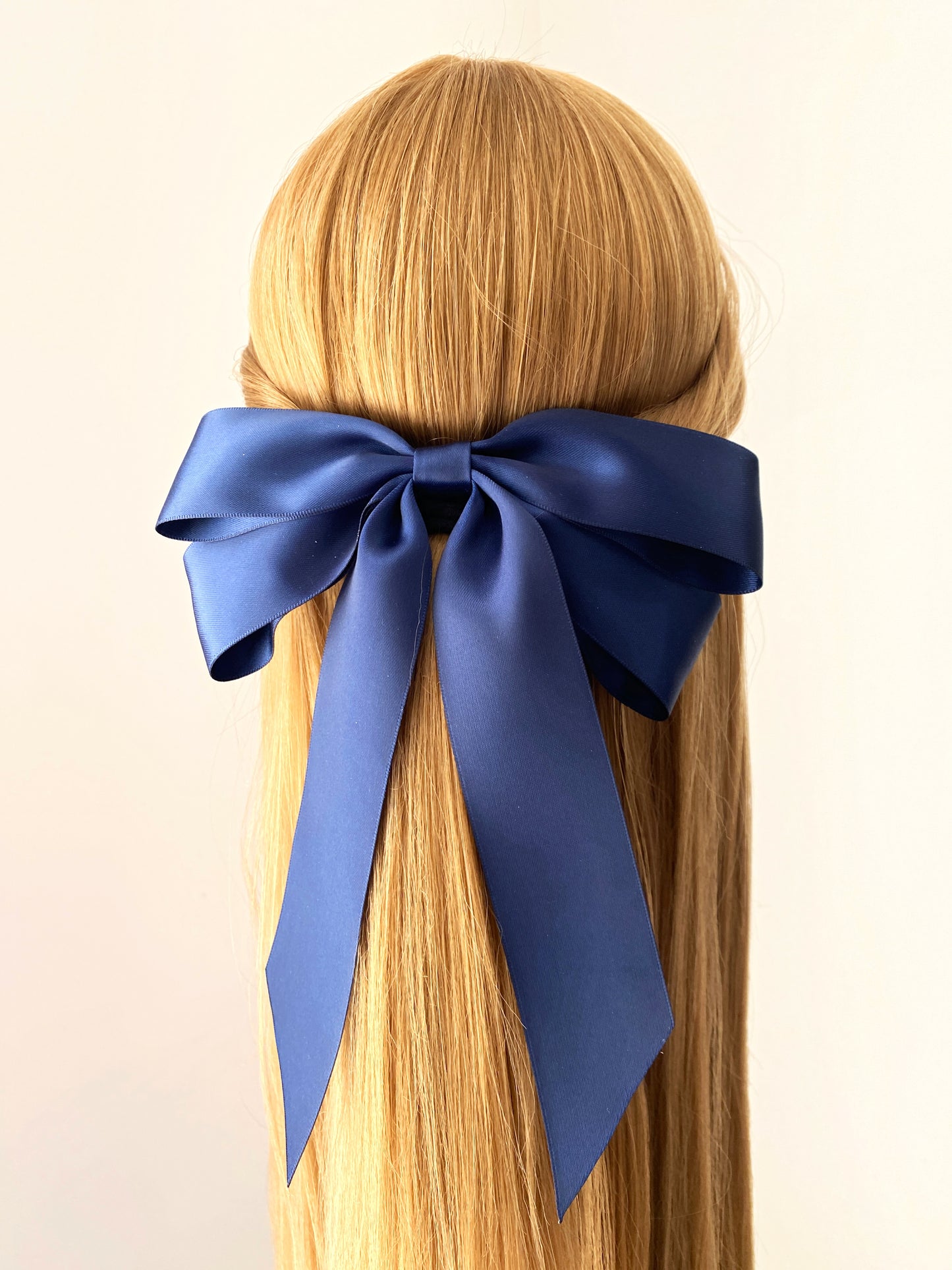 Satin Oversized Long Tail Bow - Navy