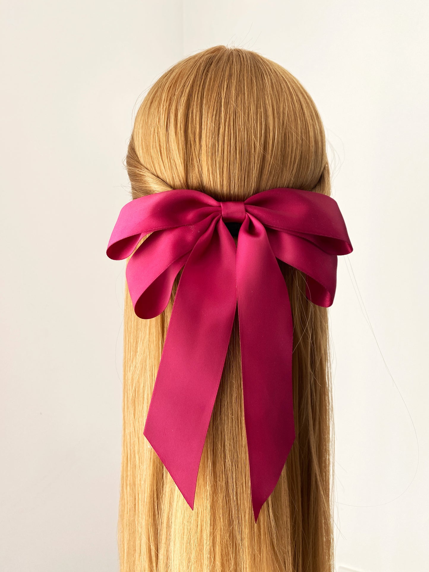 Satin Oversized Long Tail Bow - Burgundy