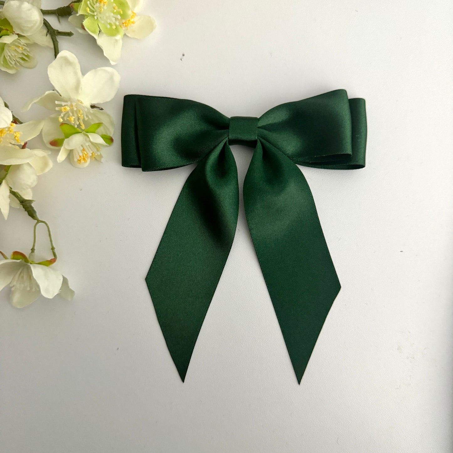 Chloi Satin Short Tail Bows- Bottle Green