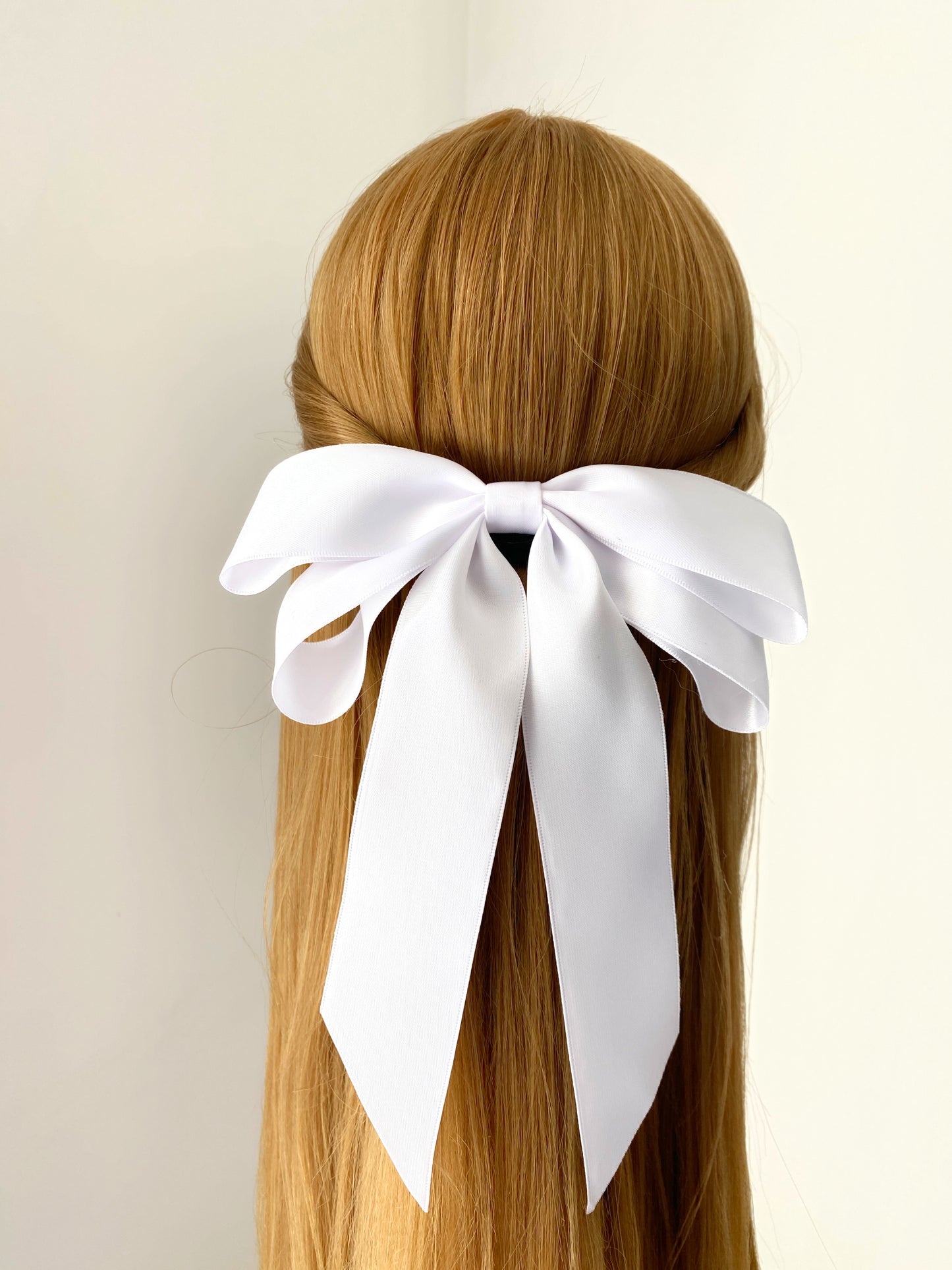 Velvet Oversized Long Tail Bow - White