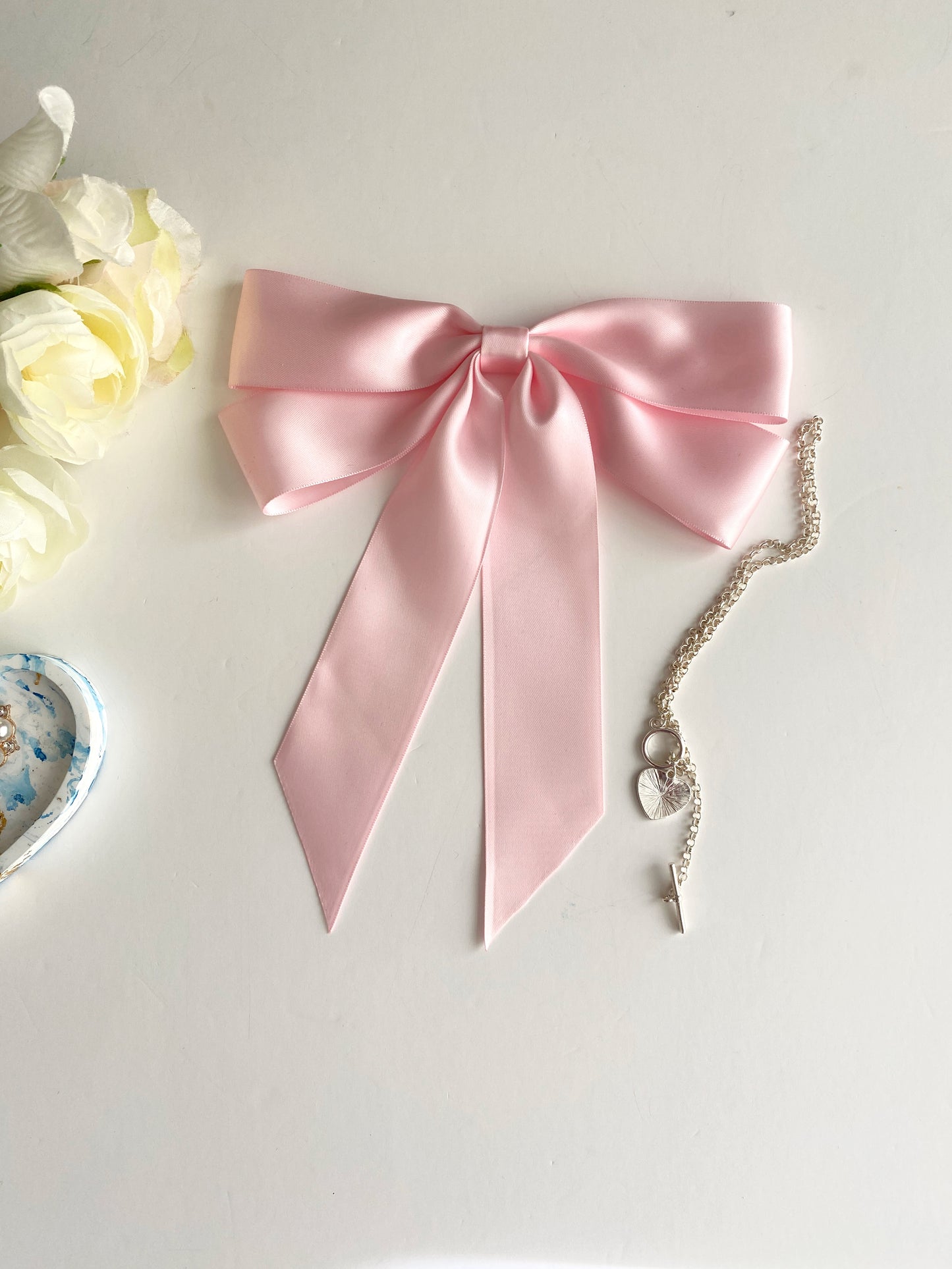 Satin Oversized Long Tail Bow - Pink