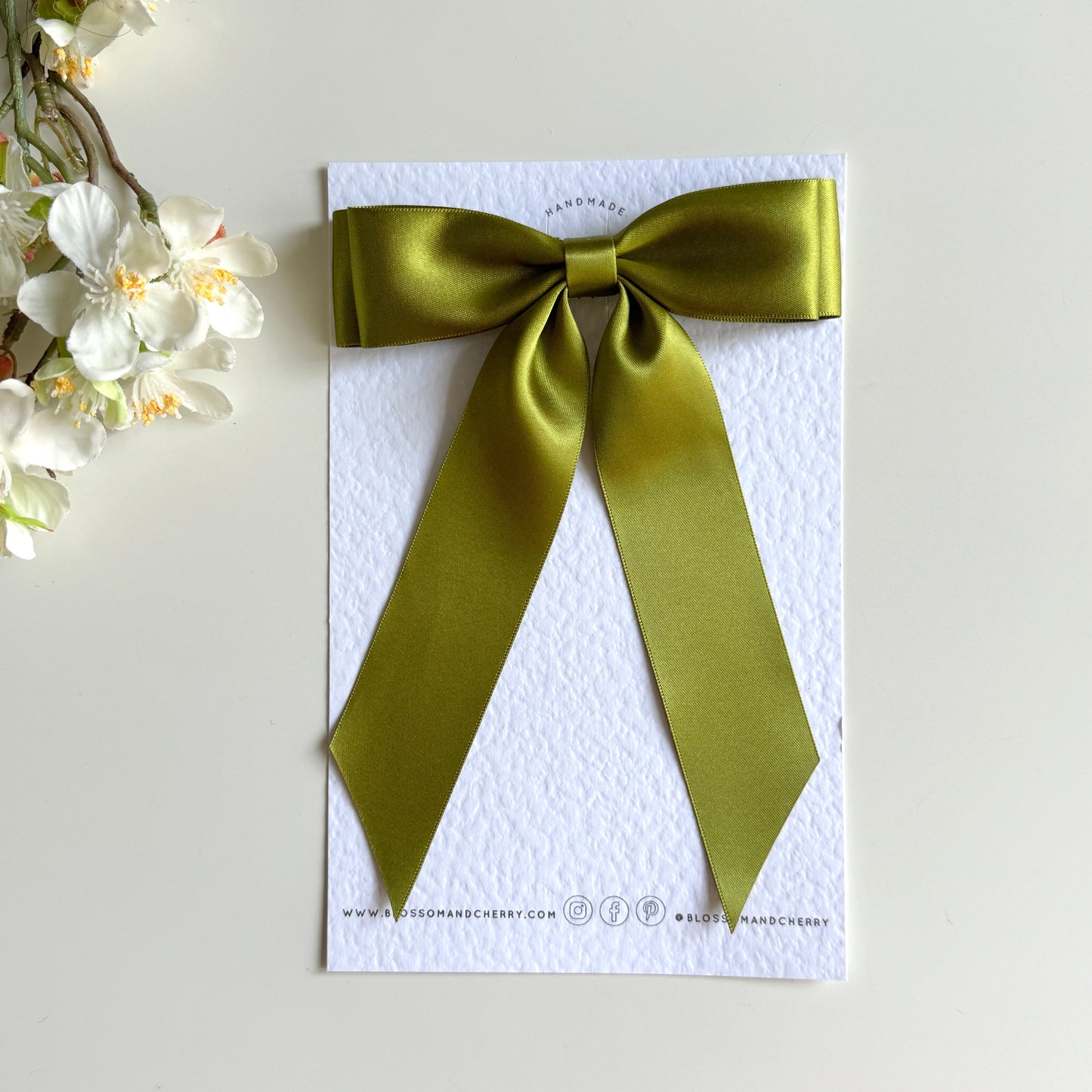 Charleen Satin Long Tail Bow - Moss