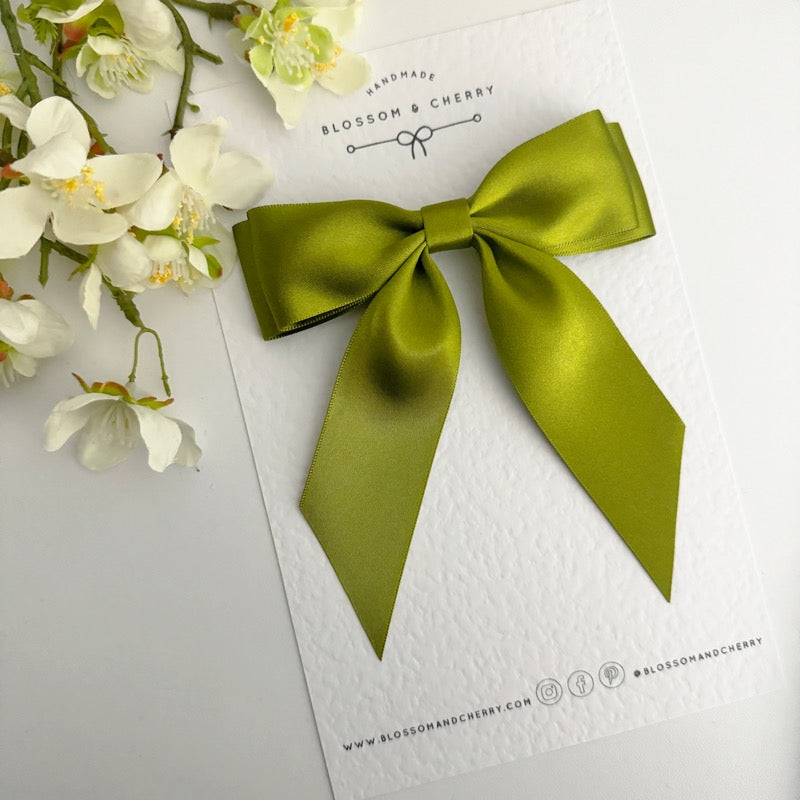 Chloi Satin Short Tail Bows- Moss