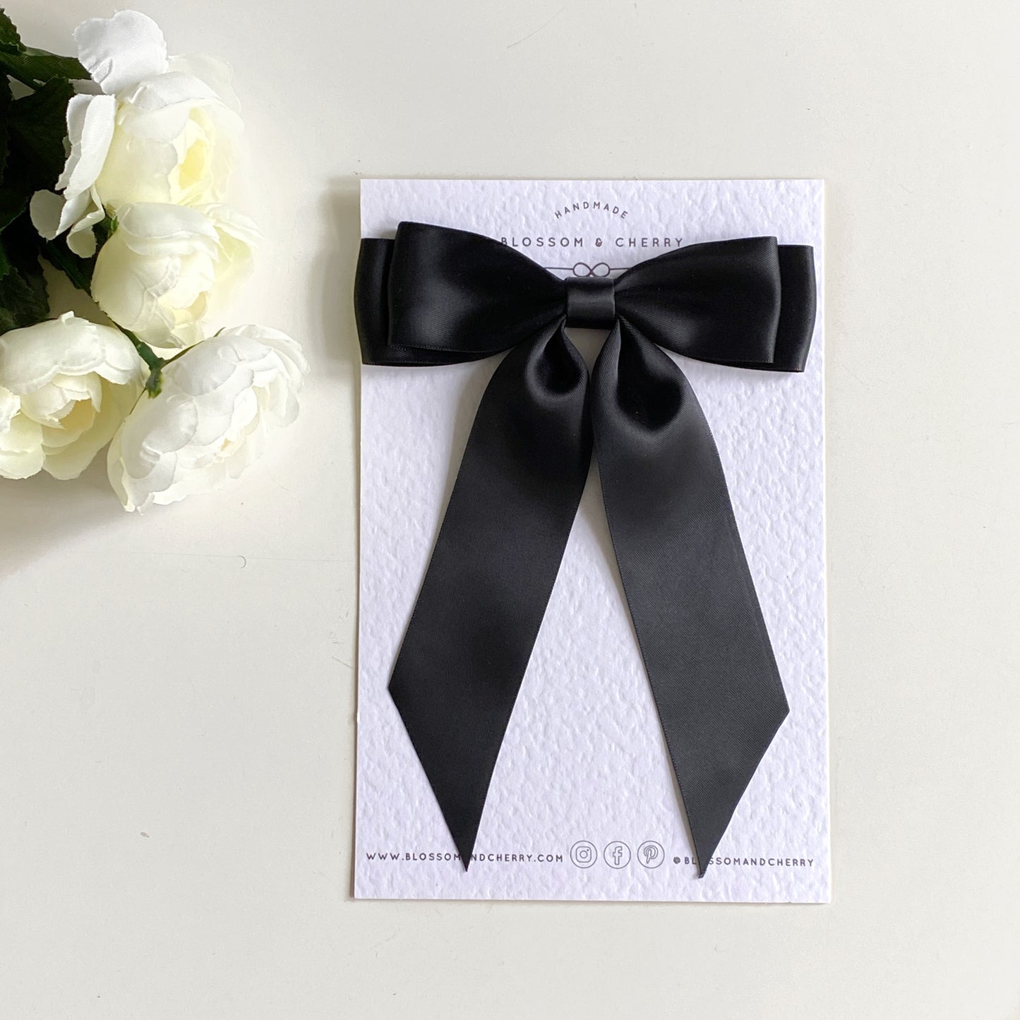 Charleen Satin Long Tail Bow - Black