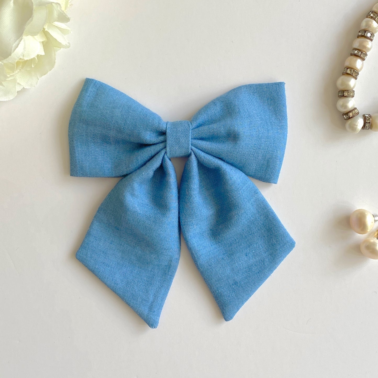 Denim Sailor Bow Clip