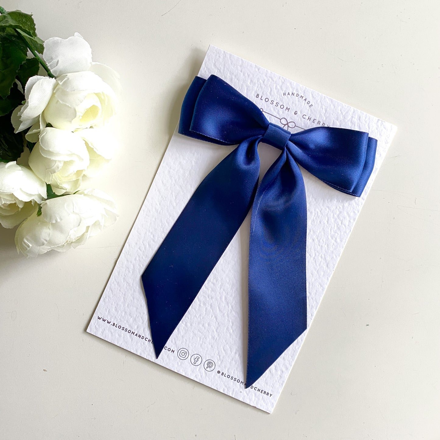 Charleen Satin Long Tail Bow - Navy