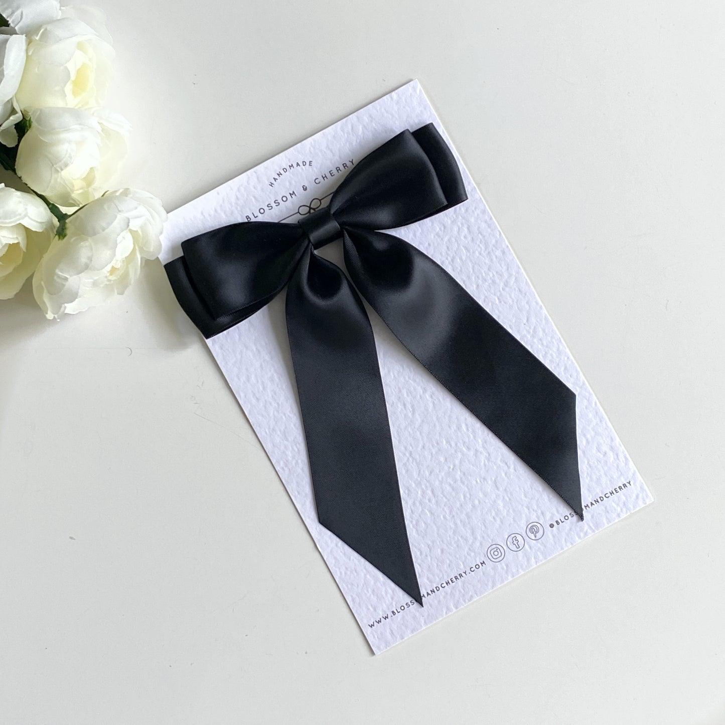 Charleen Satin Long Tail Bow - Black