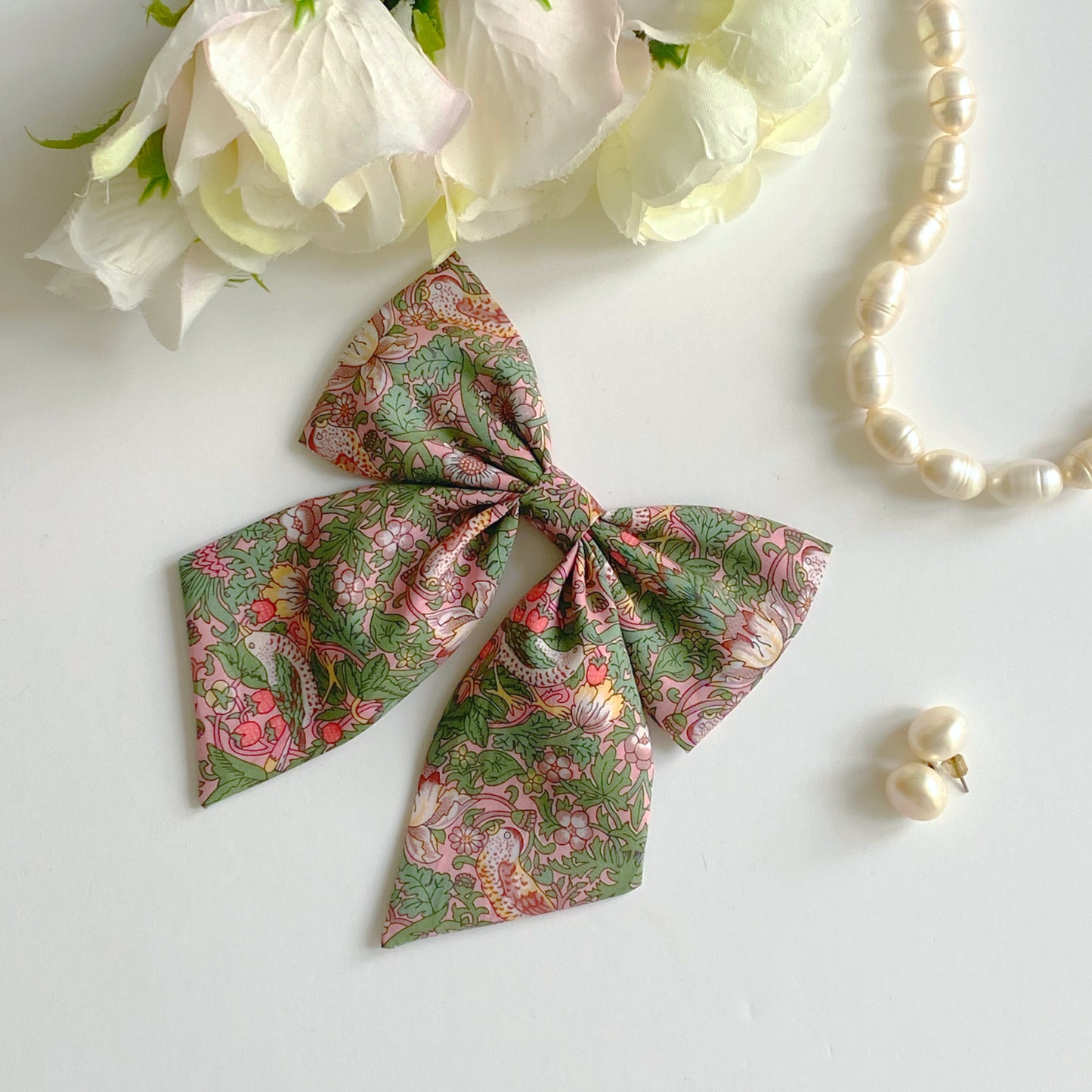 Liberty Strawberry Thief Sailor Bow - Pink