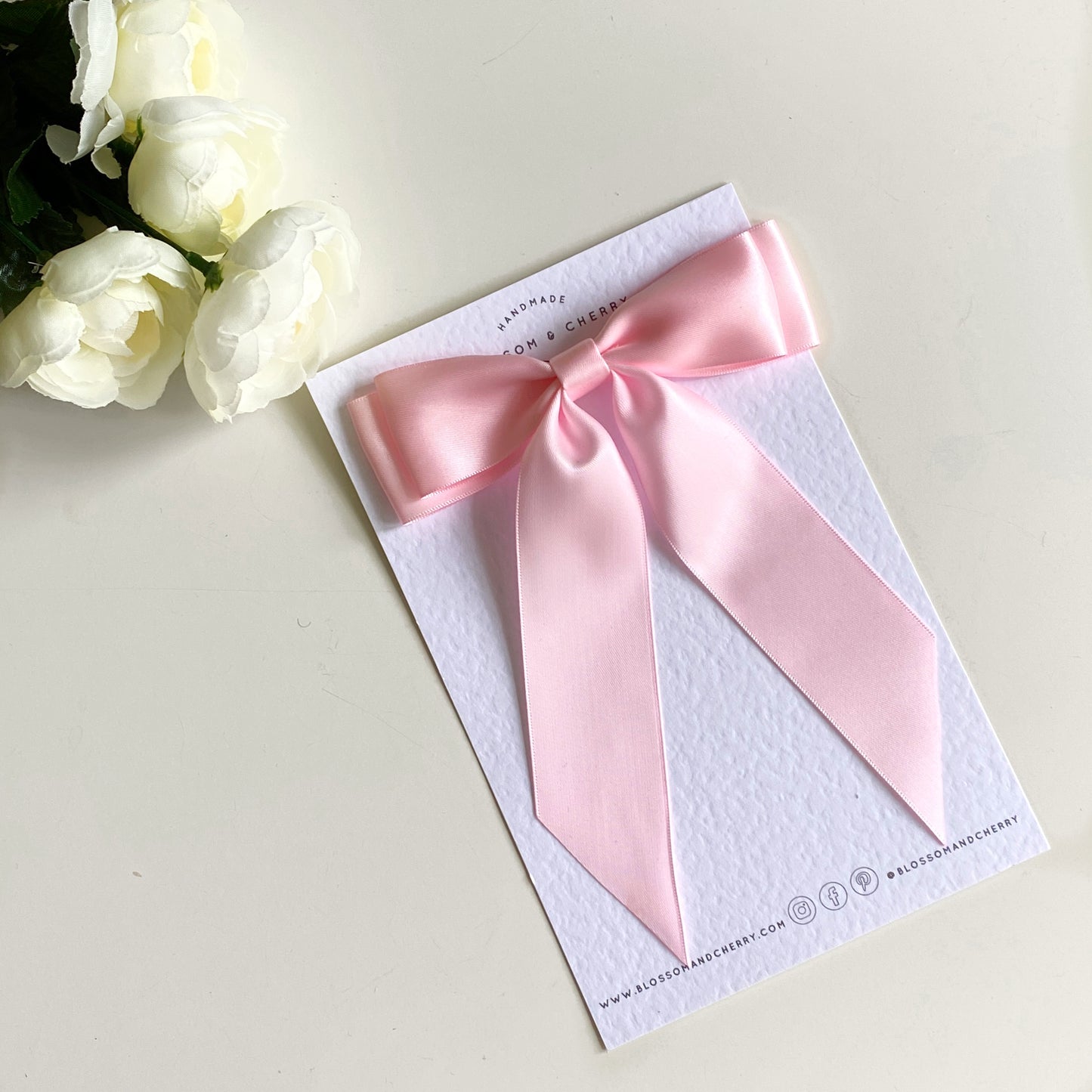 Charleen Satin Long Tail Bow - Pink