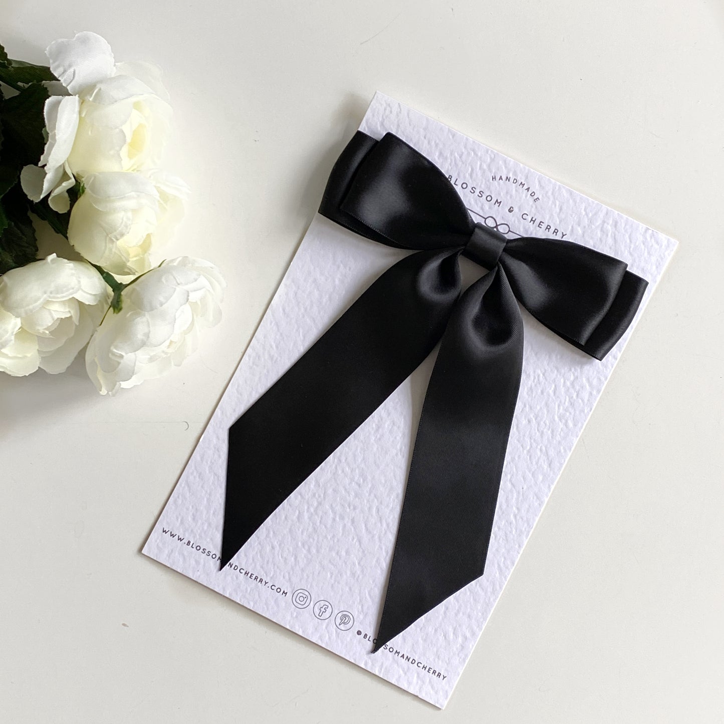 Charleen Satin Long Tail Bow - Black