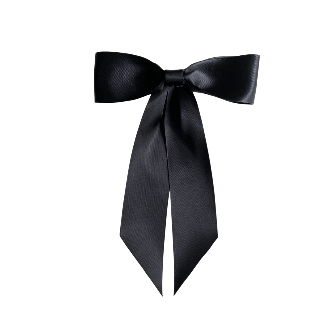Charleen Satin Long Tail Bow - Black