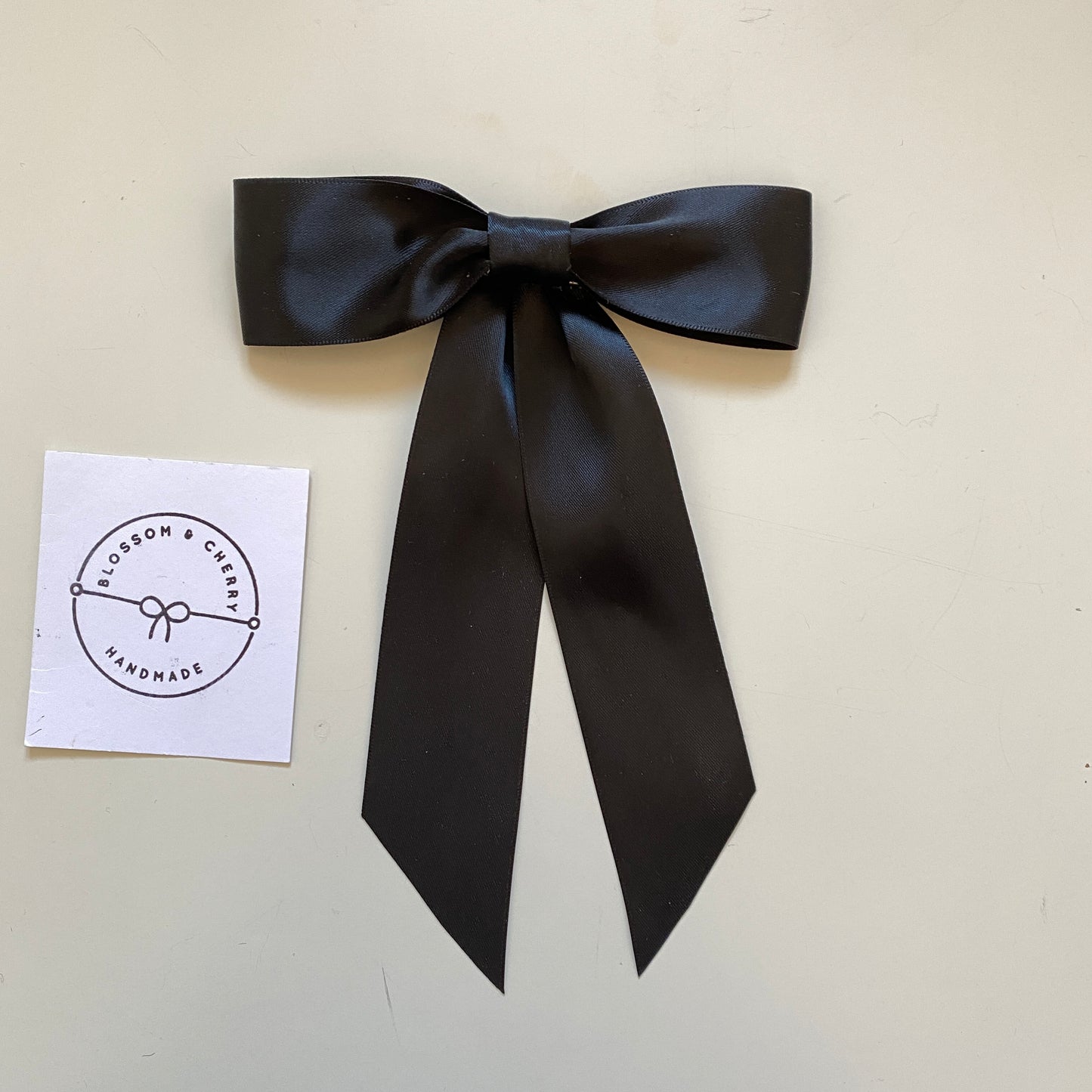 Charleen Satin Long Tail Bow - Black
