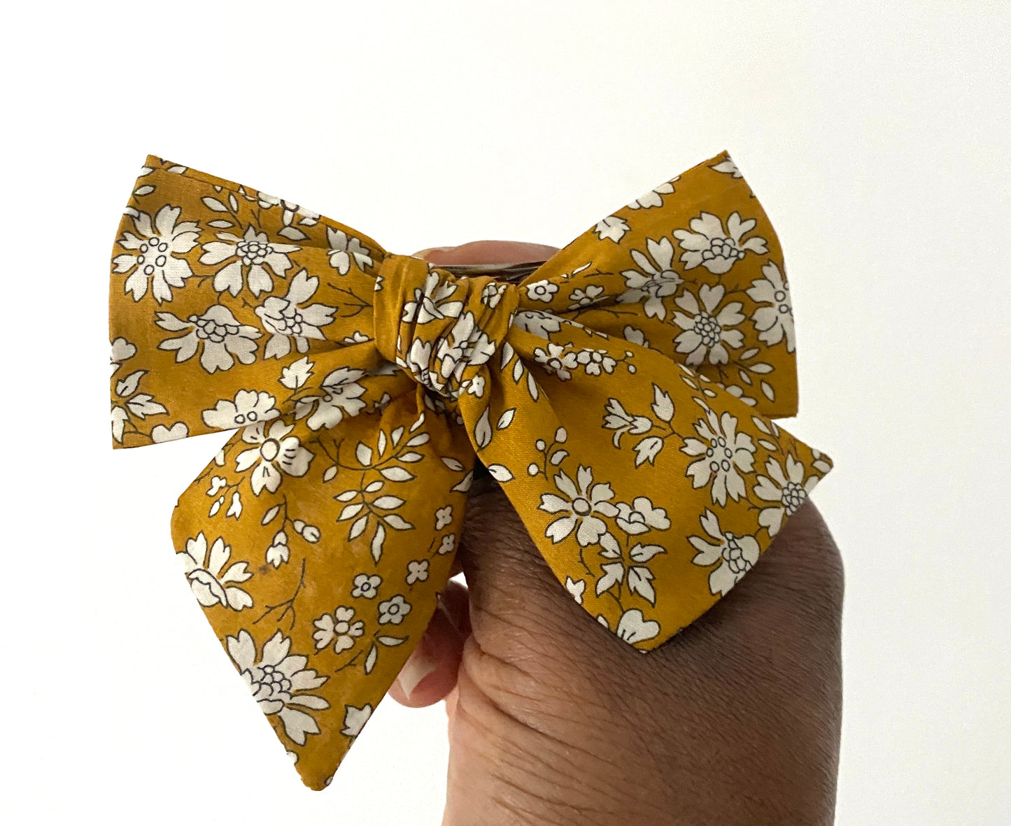 Liberty Capel Mustard Pinwheel Bow || Headband or Clip