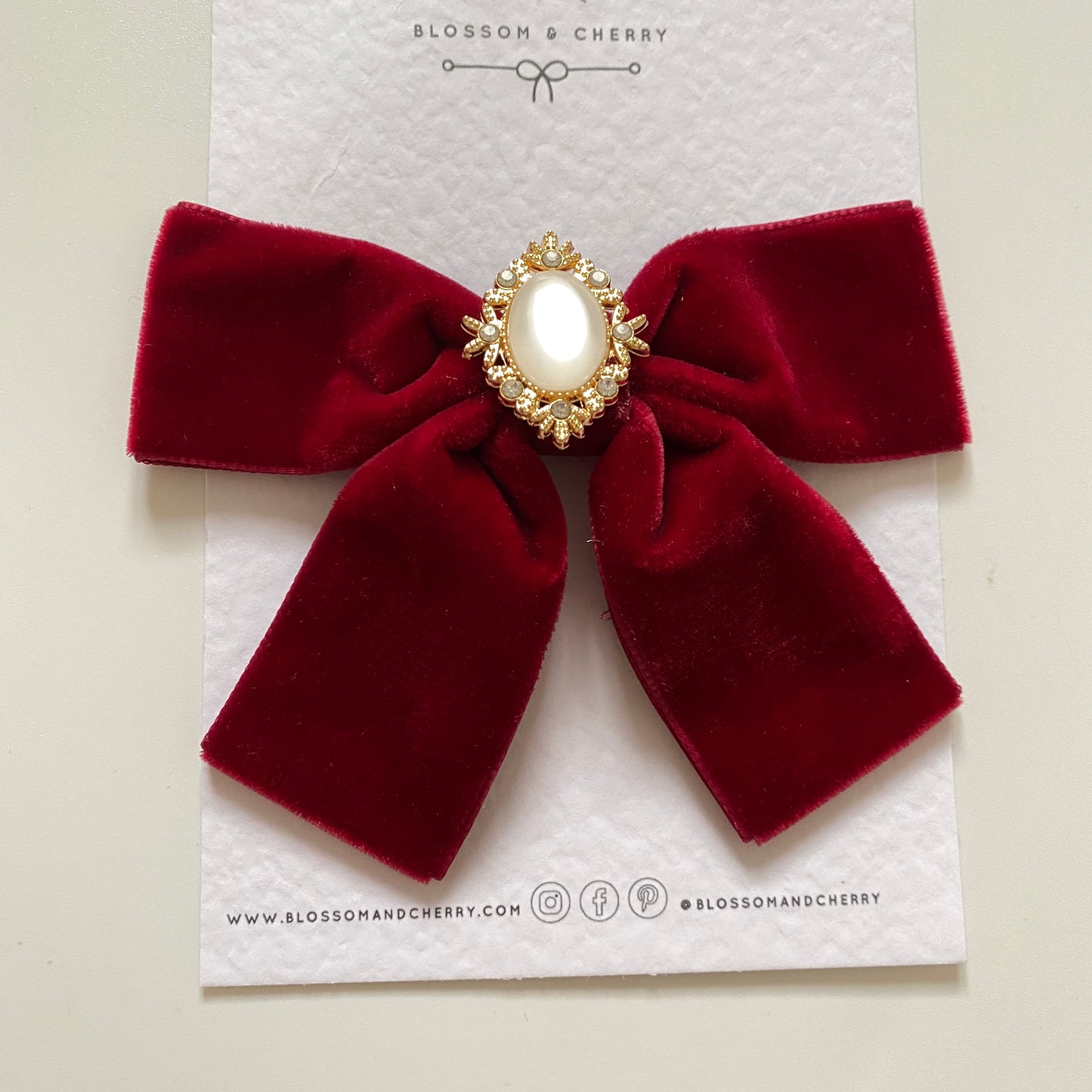 FREYA Velvet Bow Clip - Dark Red
