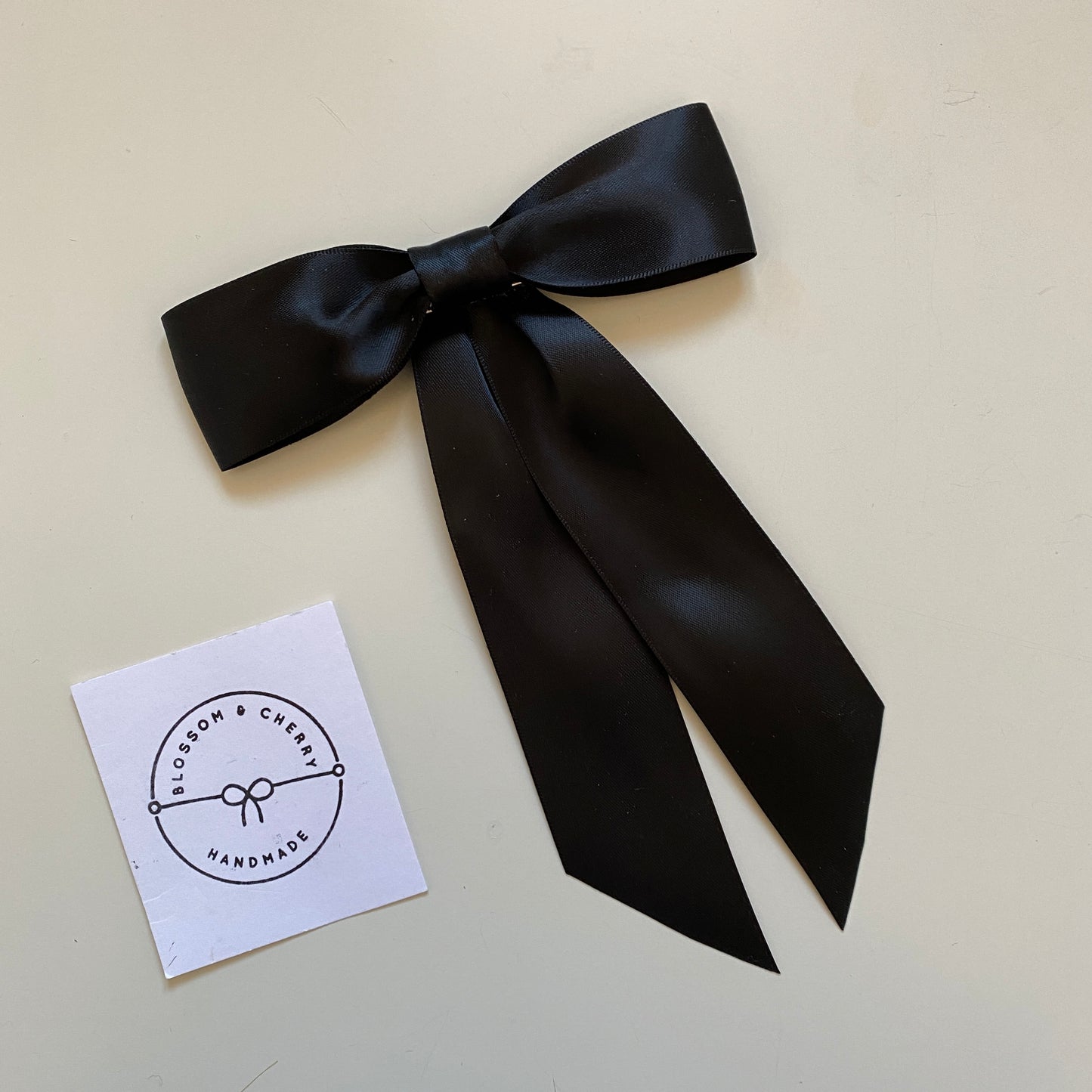 Charleen Satin Long Tail Bow - Black