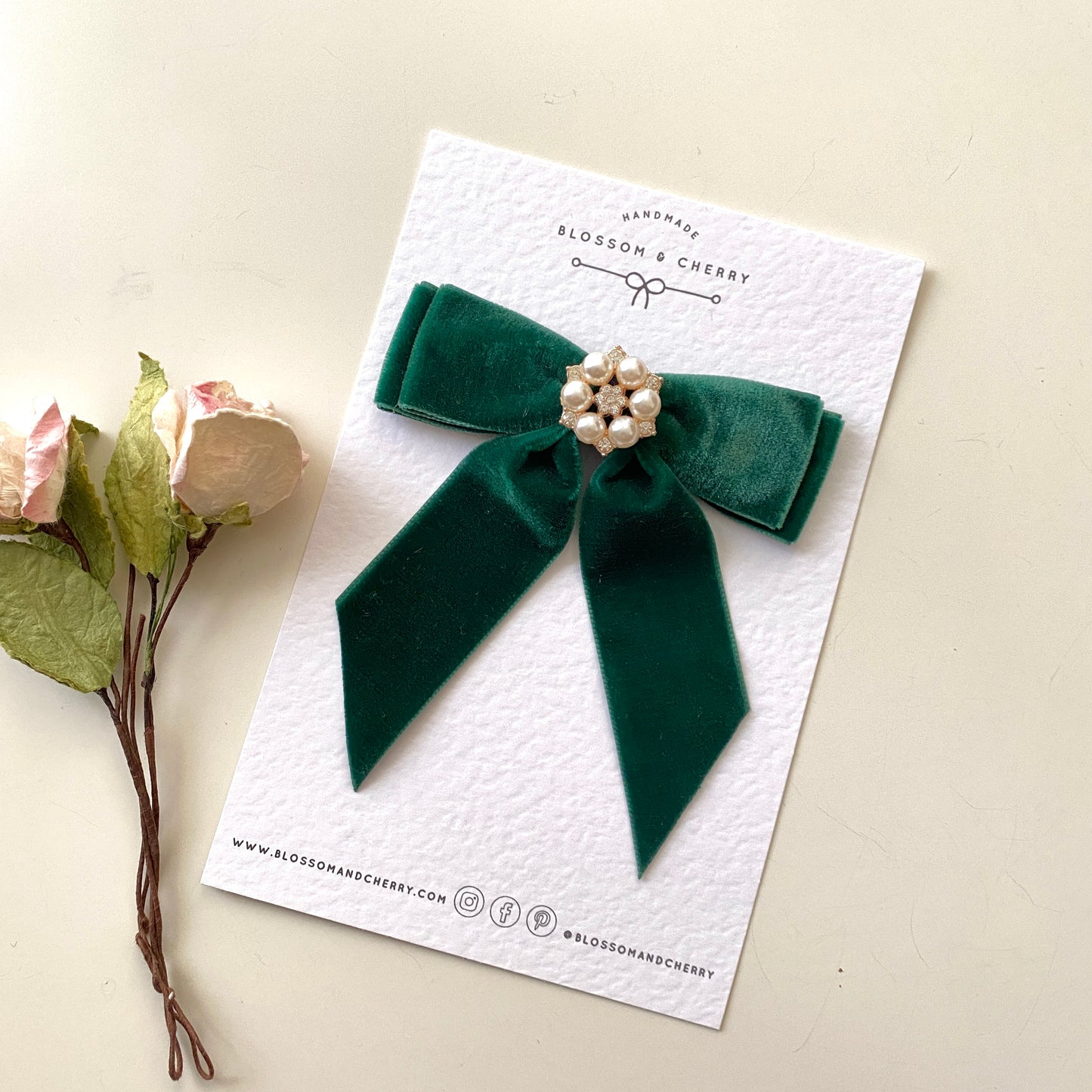 CHLOI Pearl Velvet Short Tail Bow - Green