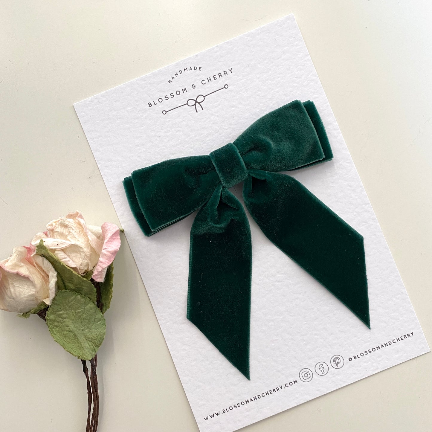 Chloi - Velvet Short Tail Bow - Green