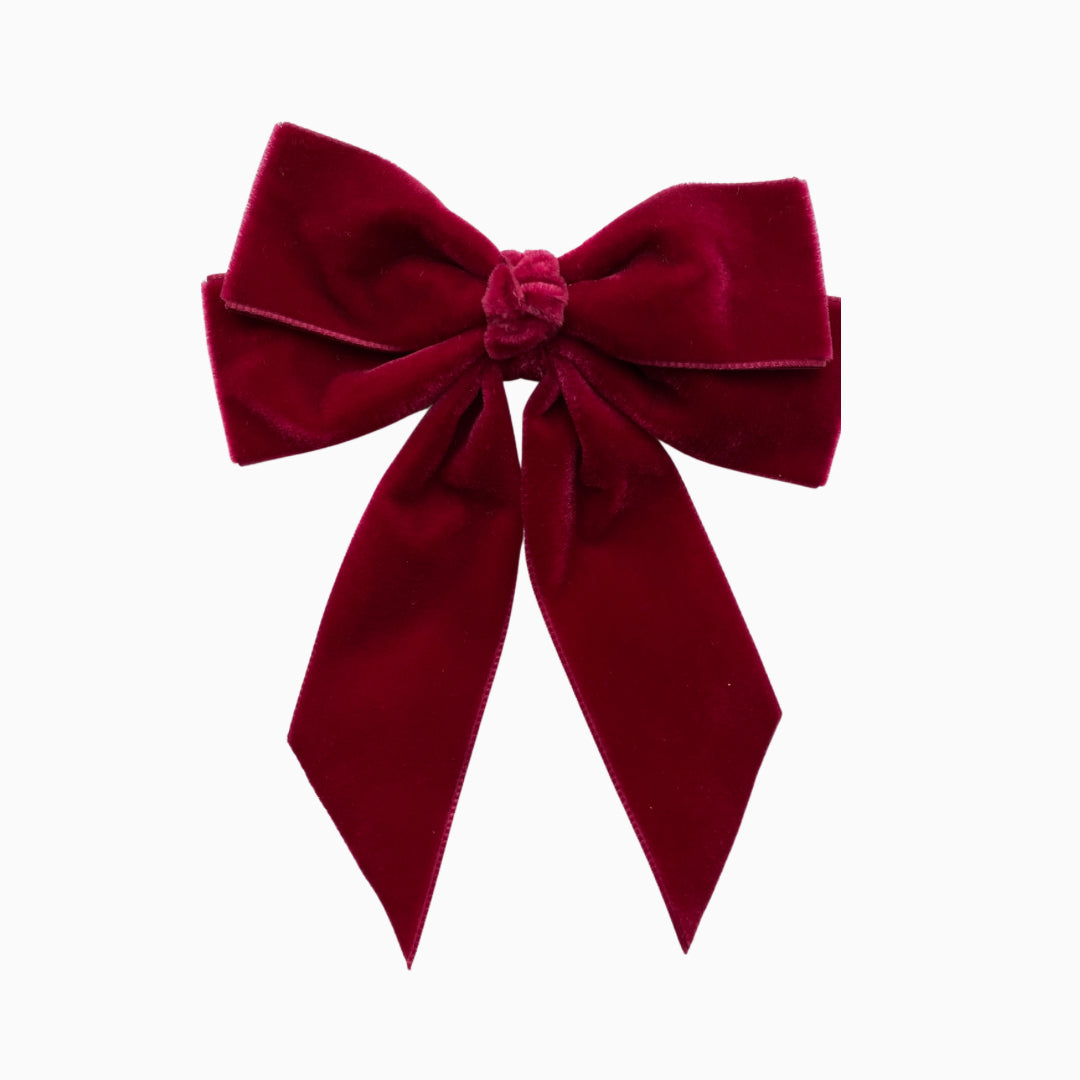 Ayida Short Tail Velvet Bow - Burgundy