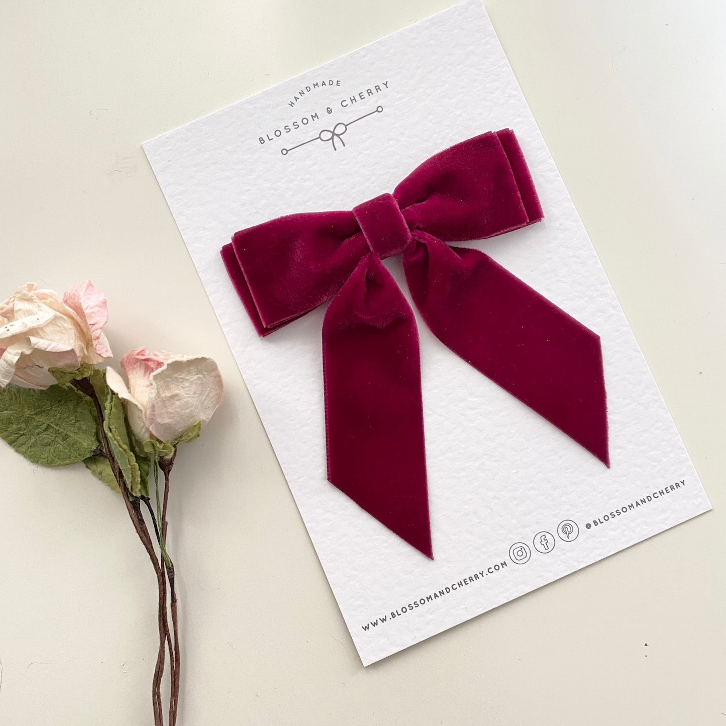 Chloi Velvet Short Tail Bow - Burgundy