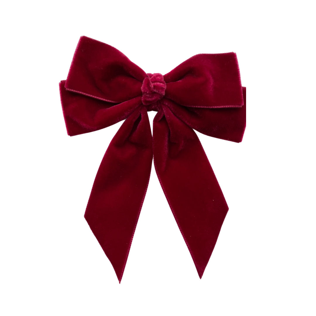 Ayida Short Tail Velvet Bow - Burgundy