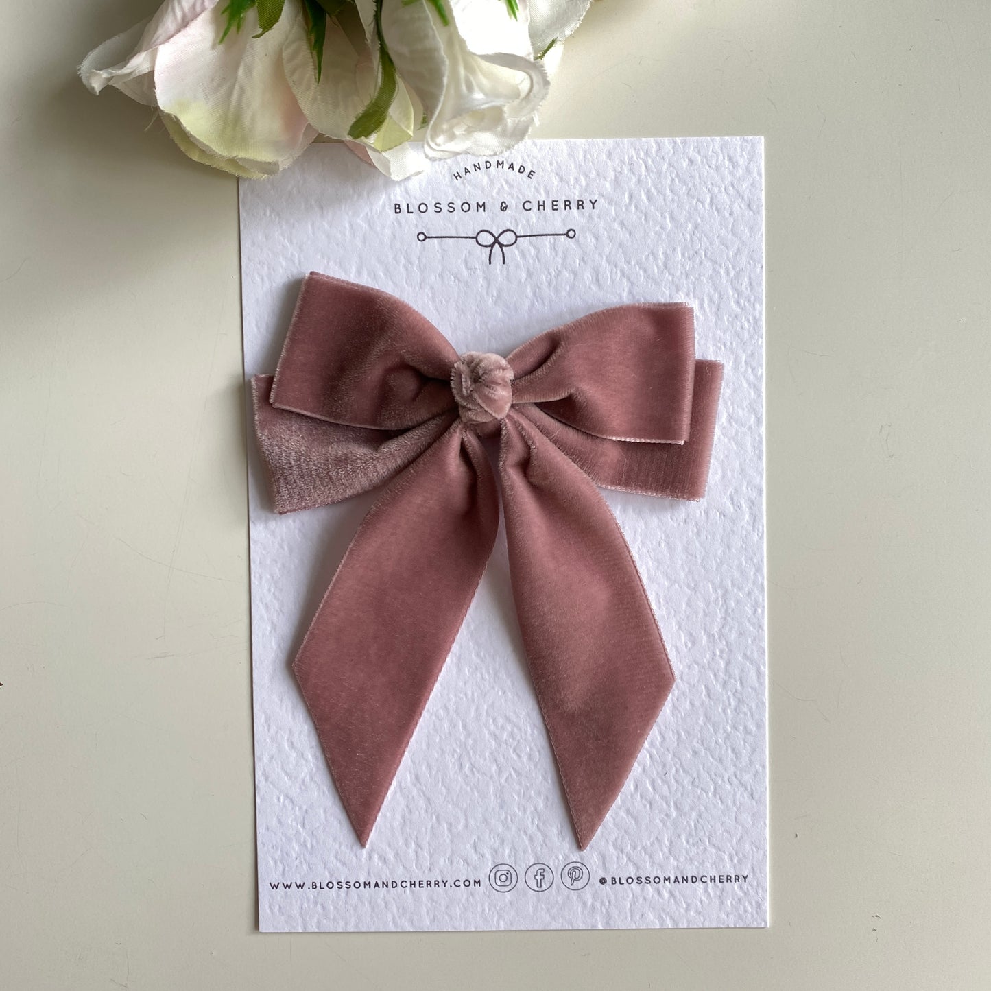AYIDA Short Tail Velvet Bow - Antique Rose