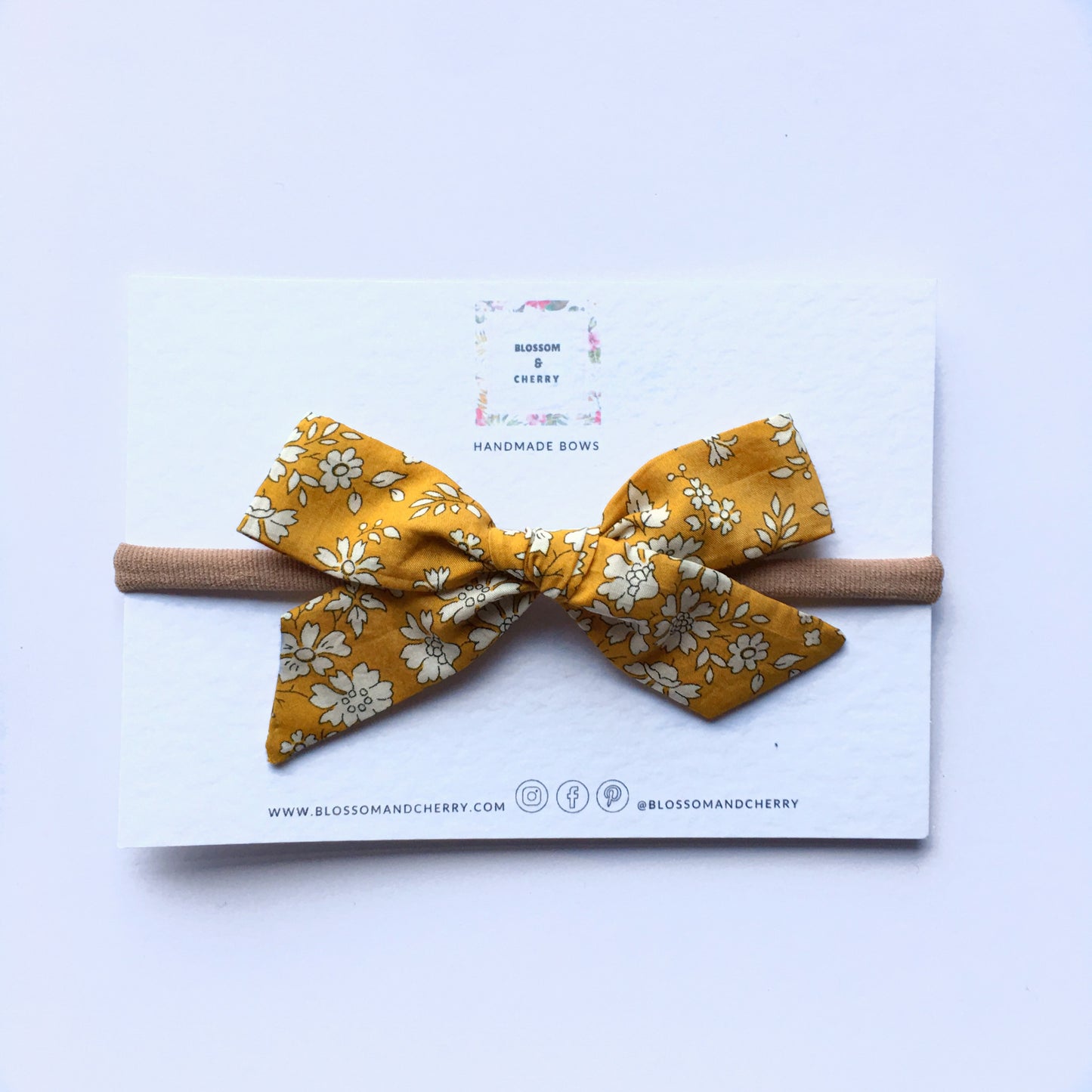 Liberty Capel Mustard Handtied Bow || Headband or Clip