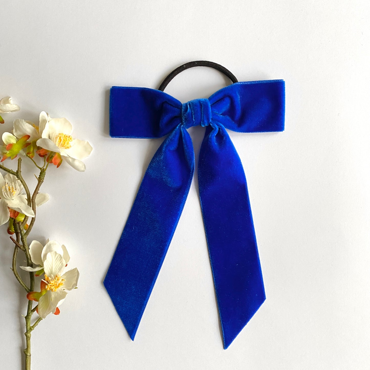 CHARLENE Velvet Long Tail Bow - Royal Blue