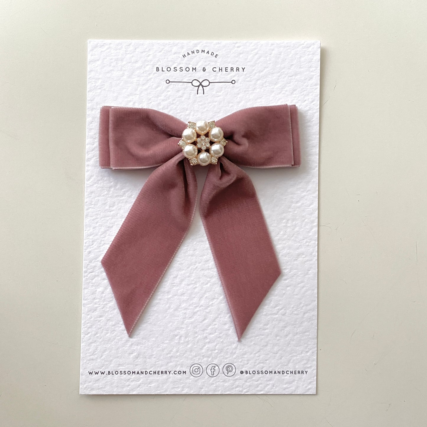 Chloi Pearl Velvet Short Tail Bow - Antique Rose