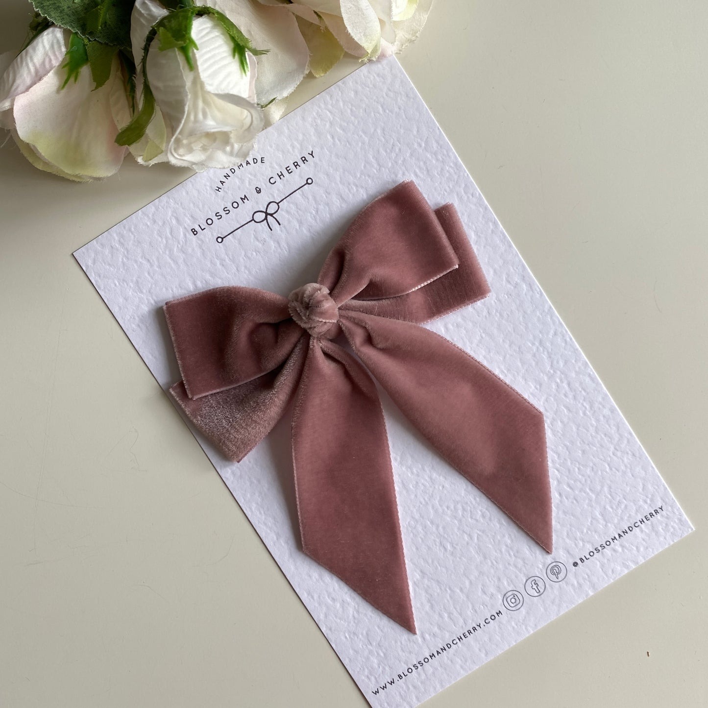 AYIDA Short Tail Velvet Bow - Antique Rose