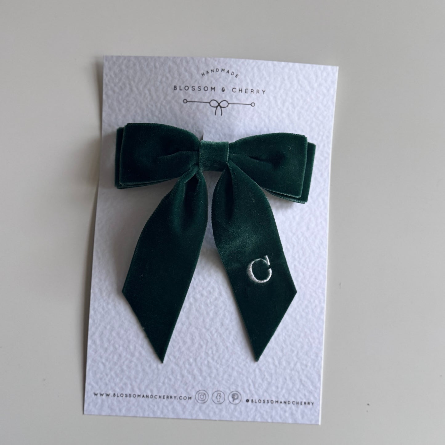 Personalised Embroidered Velvet Short Tail Bow - Bottle Green