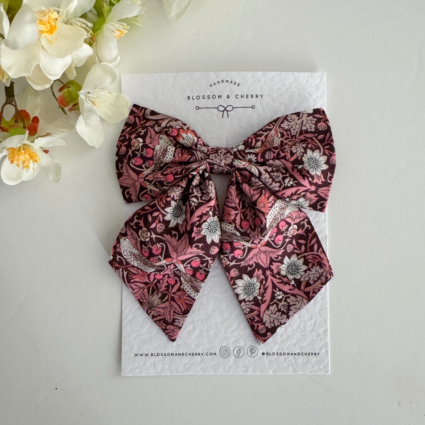 Liberty Sailor Bow - Strawberry Thief Burgundy