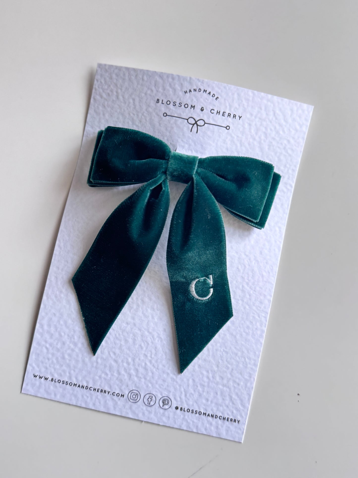 Personalised Embroidered Velvet Short Tail Bow - Bottle Green