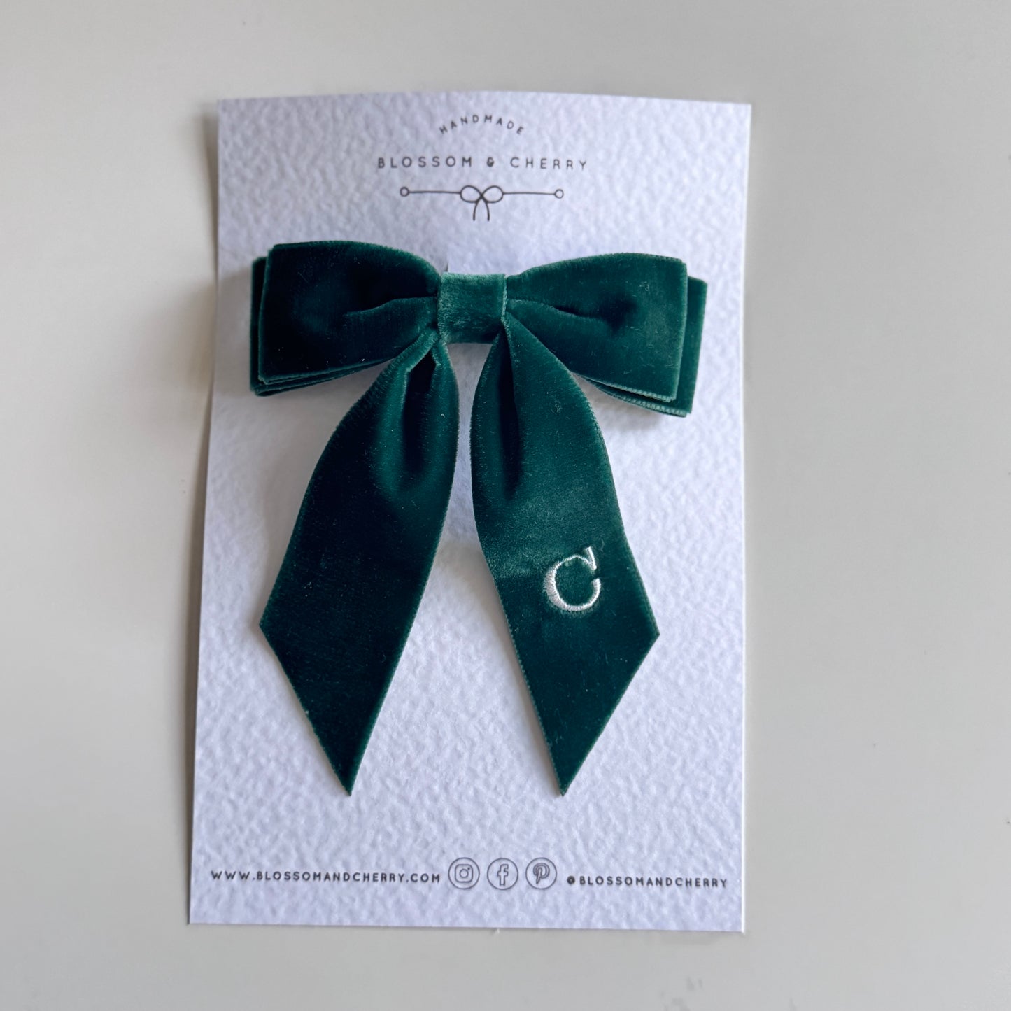 Personalised Embroidered Velvet Short Tail Bow - Bottle Green