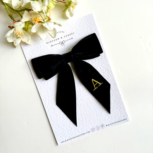 Chloi Personalised Gold Embroidered Bow - Black