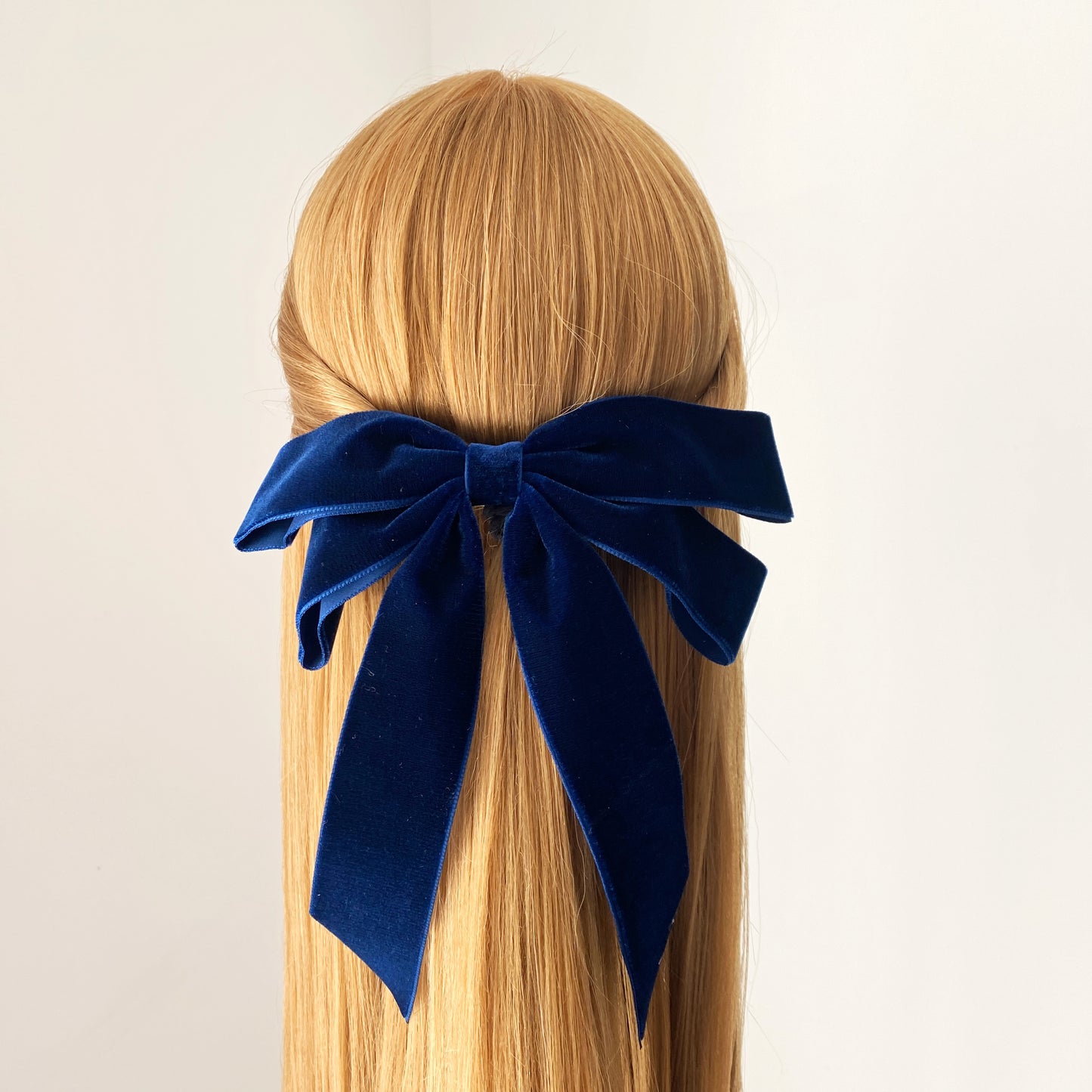 Velvet Oversized Long Tail Bow - Navy