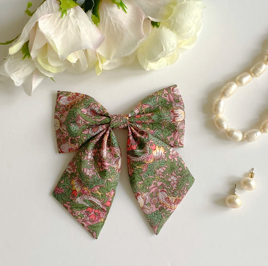 Liberty Strawberry Thief Sailor Bow - Pink