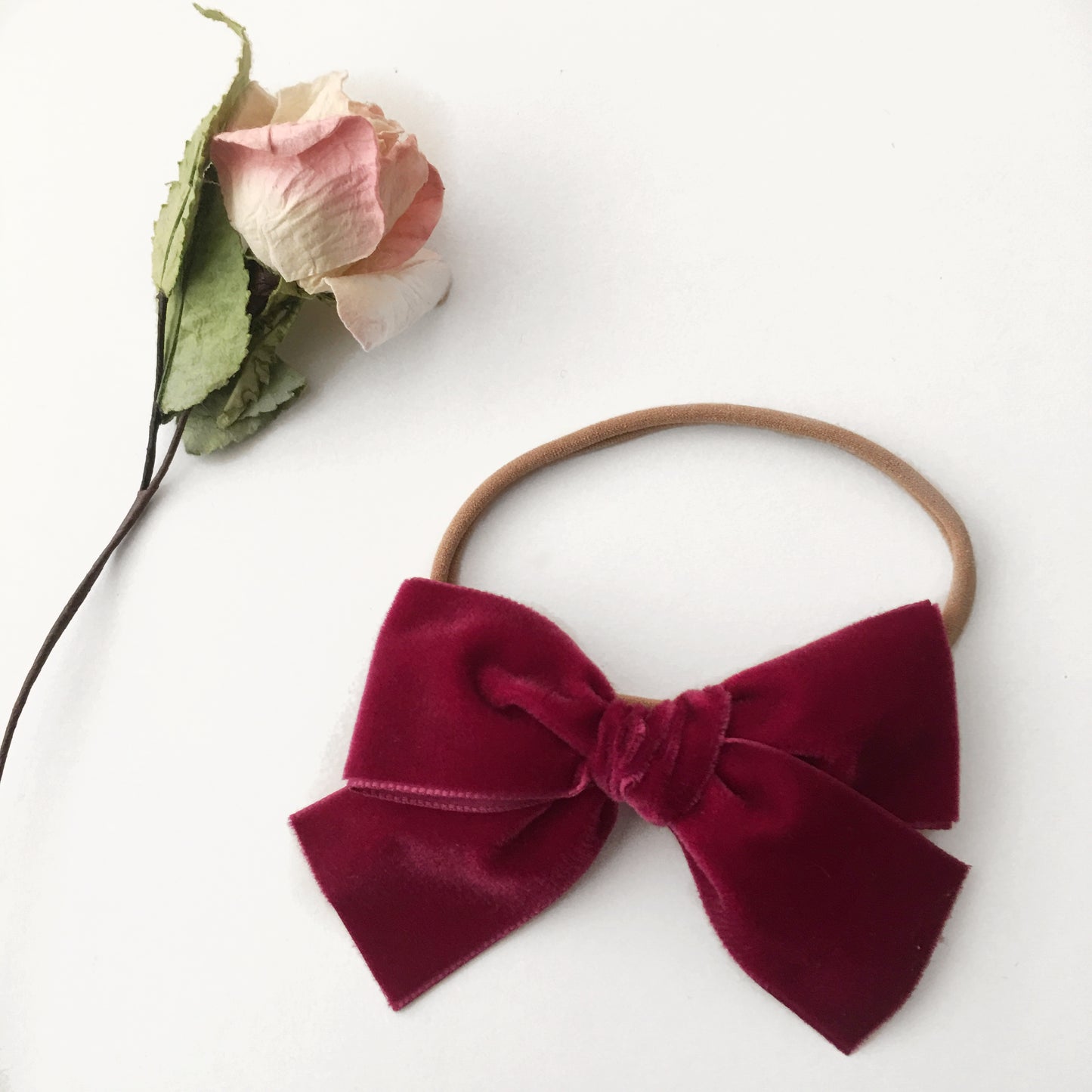 IYLA Burgundy Velvet Bow || Headband or Clip