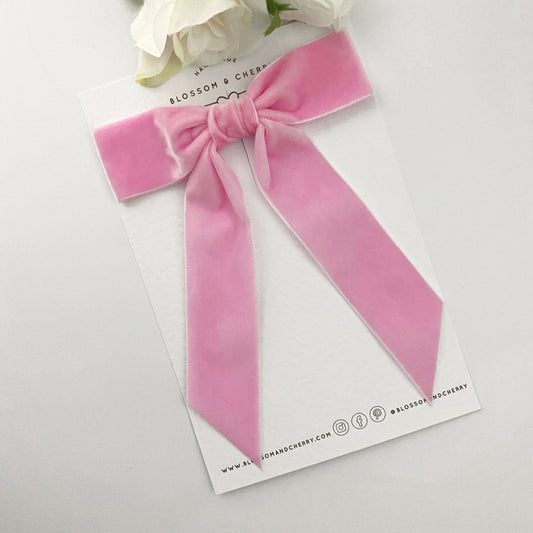 CHARLENE Velvet Bow Hair Tie - Bright Pink