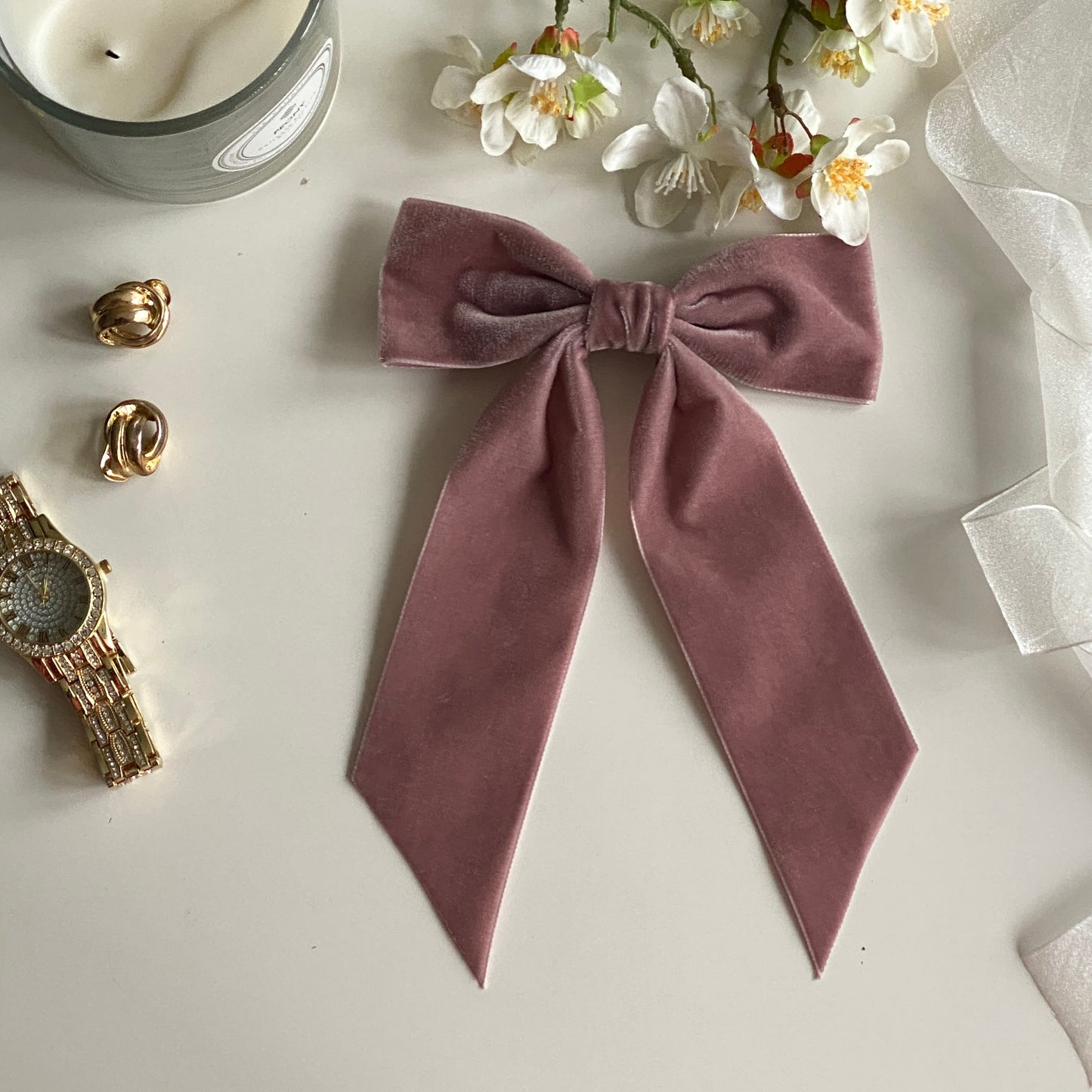 Charleen Velvet Statement Bow - Antique Rose