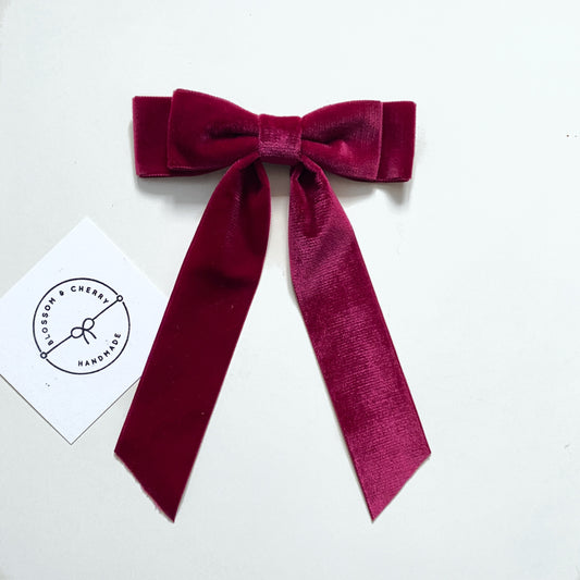 CHARLEEN Velvet Double Bow Hair Tie -  Burgundy