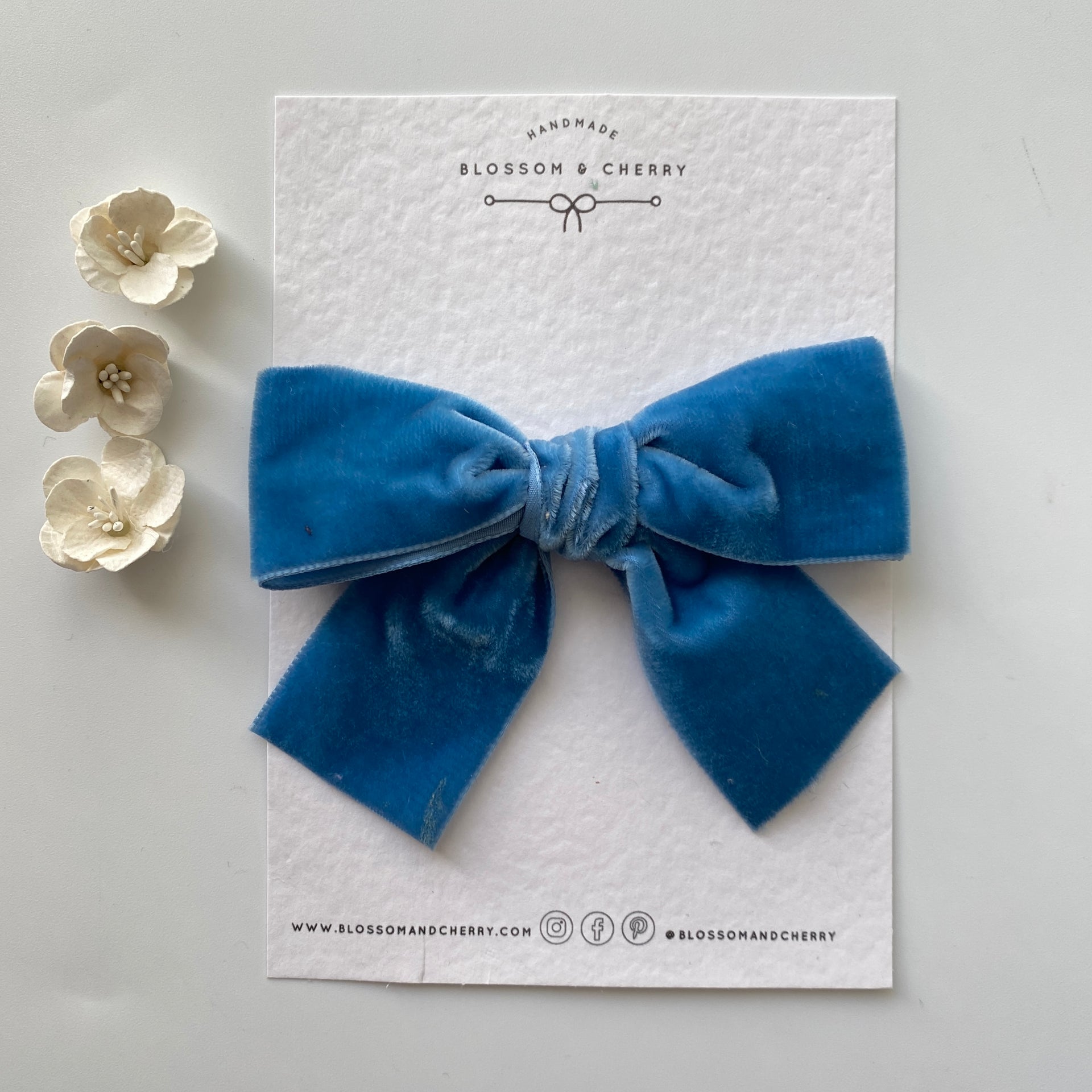 ISLA Dusty Blue Velvet Bow || Headband or Clip