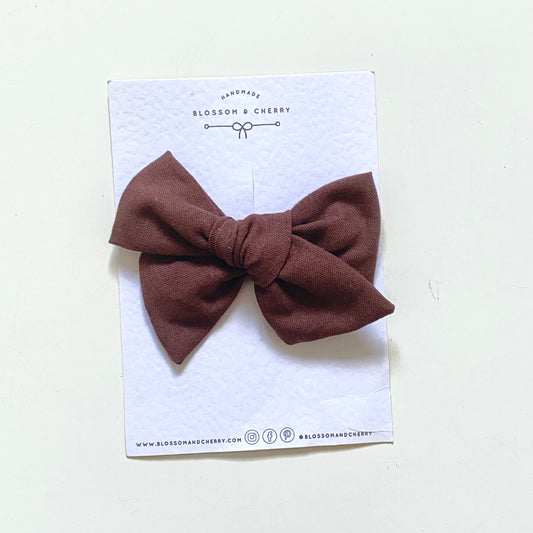 Linen Brown Pinwheel Bow  || Headband or Clip