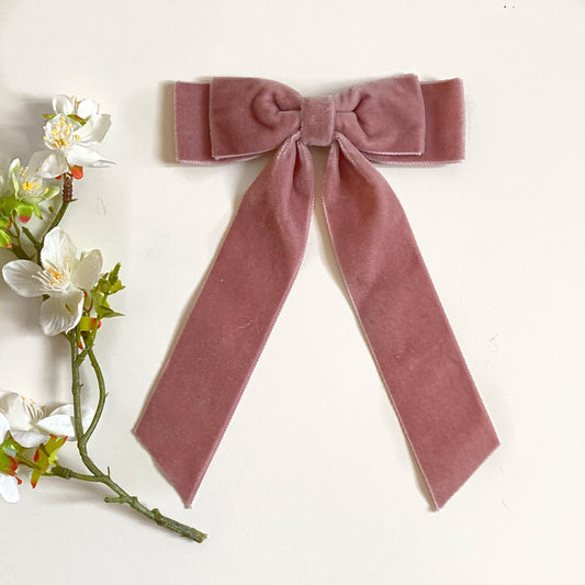 CHARLENE Velvet Double Bow Hair Tie -  Antique Rose