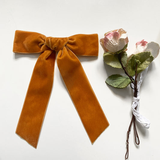 CHARLENE Velvet Bow Hair Tie - Copper