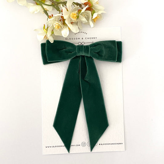 Peyton Velvet Bow - Bottle Green